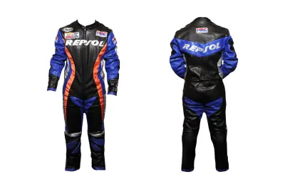 Комбинезон кожзам (size:S, черно-синій, Honda REPSOL)
