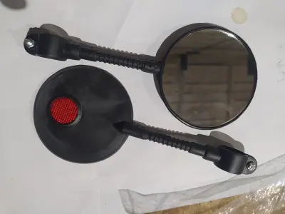 Дзеркало велосипедне кругле з хомутом і катафотом, чорне, OEM