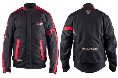 Мотокуртка SCOYCO (текстиль) (size:XL, черно-червона, mod:JK34)