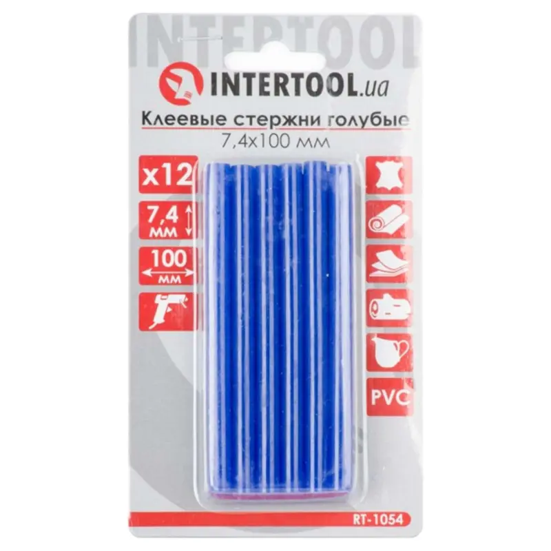 Блакитні клейові стрижні Intertool 7,4×100 мм, 12 шт.