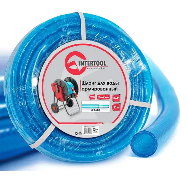 Шланг для води тришаровий армований PVC, синій, 3/4″, 10 м