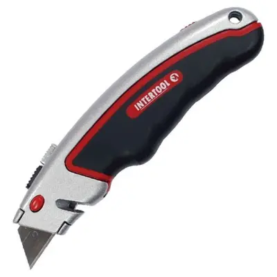 Ніж INTERTOOL із висувним трапецієподібним лезом, металевий прогумований корпус